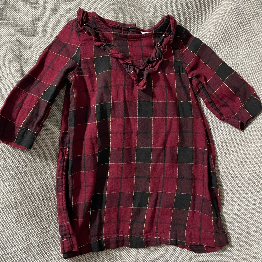 🔴🔴Baby Girl Plaid Dress Toddler Burgundy & Black Longsleeve Dress